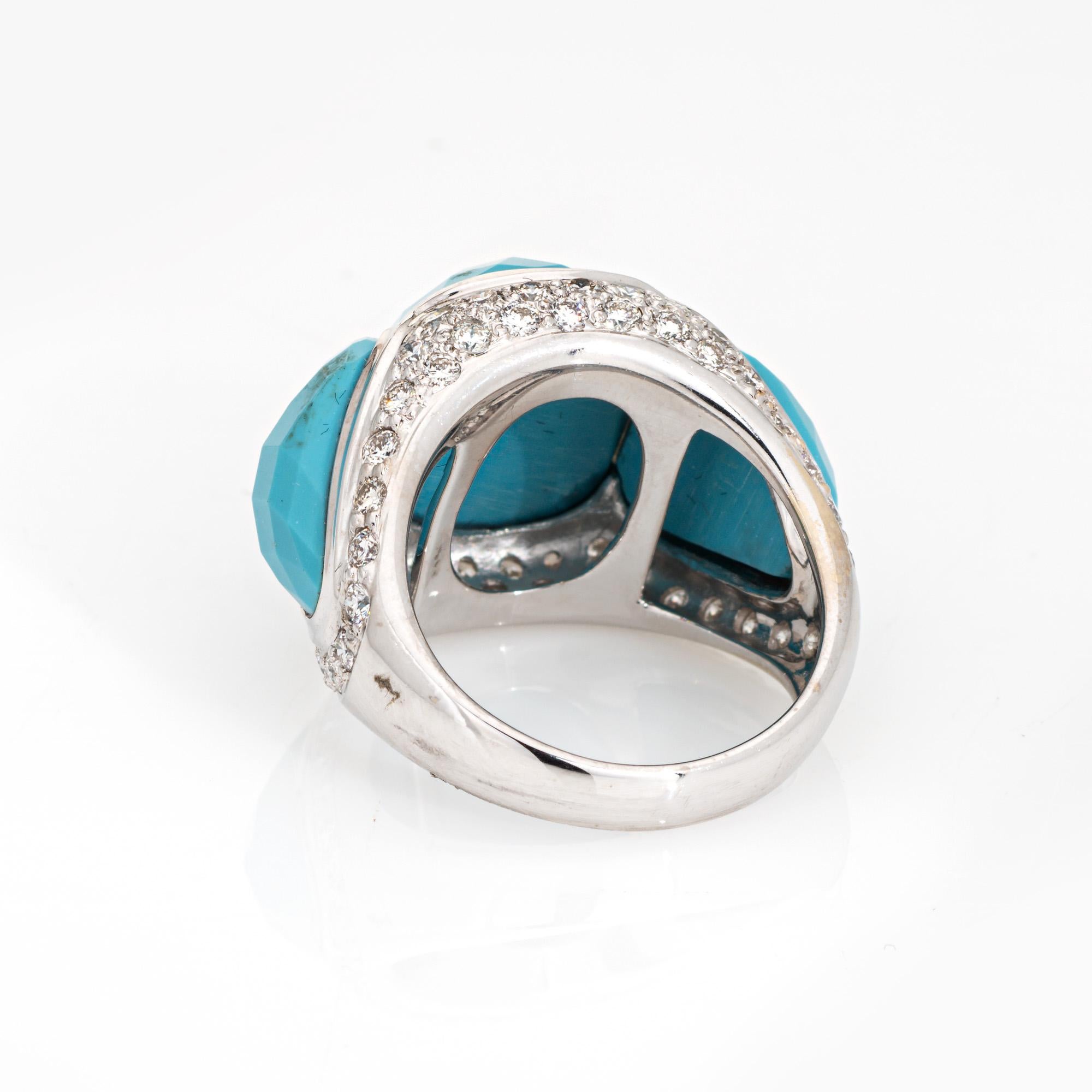 Anello con diamante turchese Estate Jewelry in oro bianco 18 carati Sz 6 Gioielli da Cocktail In condizioni buone in vendita a Torrance, CA