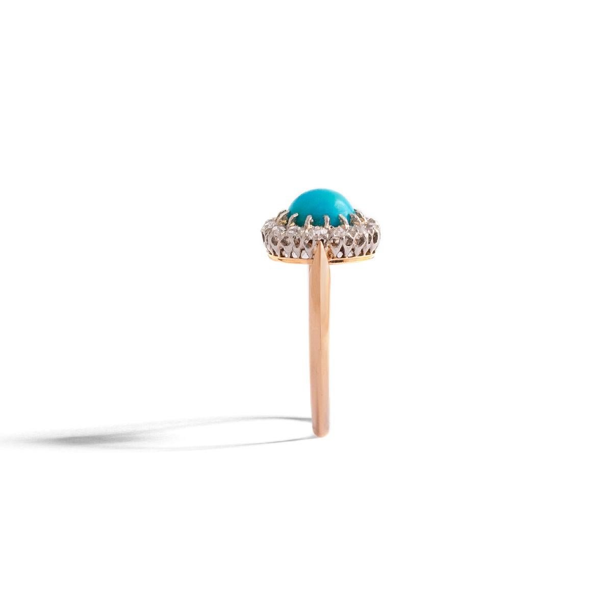 Cabochon Anello con diamante turchese in vendita
