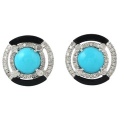Turquoise Diamond Round Stud Earrings
