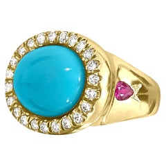 Turquoise Diamond Ruby Yellow Gold Cocktail Ring