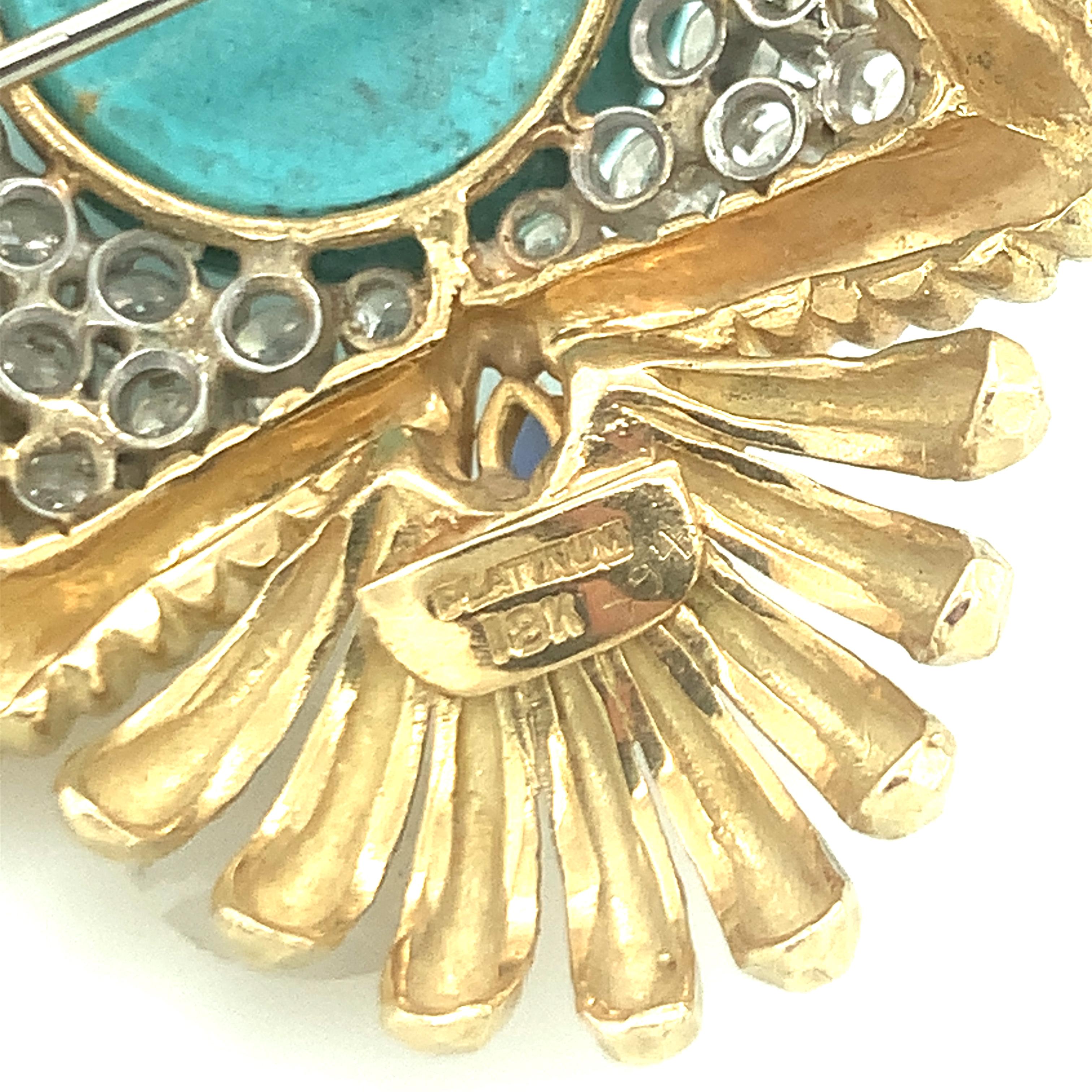 Turquoise, Diamond, Sapphire and Pearl 18K Gold Pendant / Brooch In Good Condition For Sale In Beverly Hills, CA