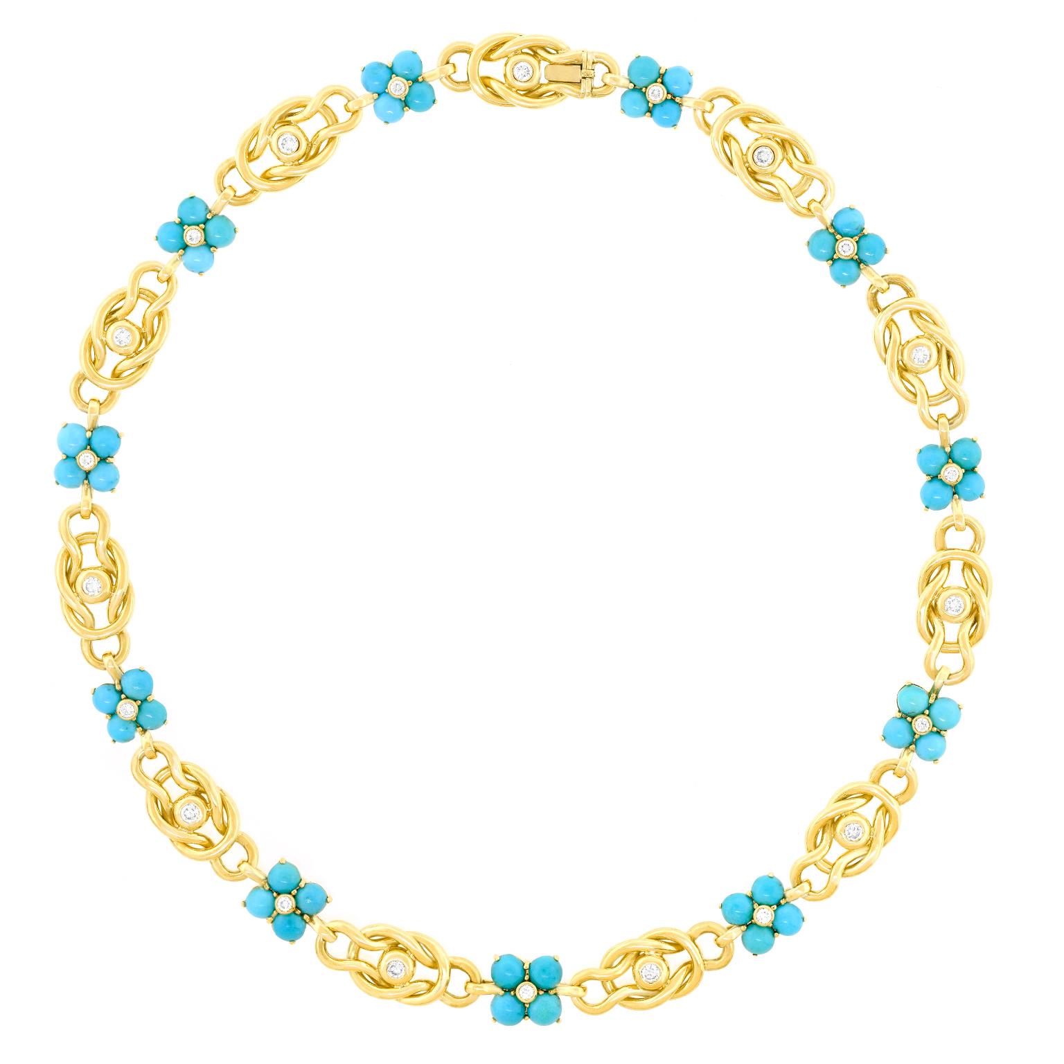 Round Cut Turquoise & Diamond-set Necklace