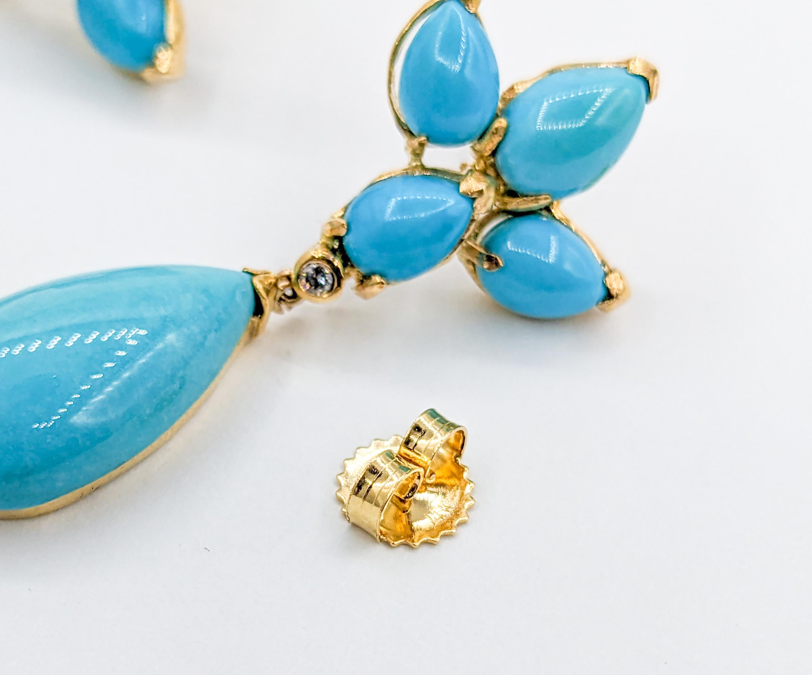 Contemporary Turquoise & Diamond Statement Earrings in Gold For Sale