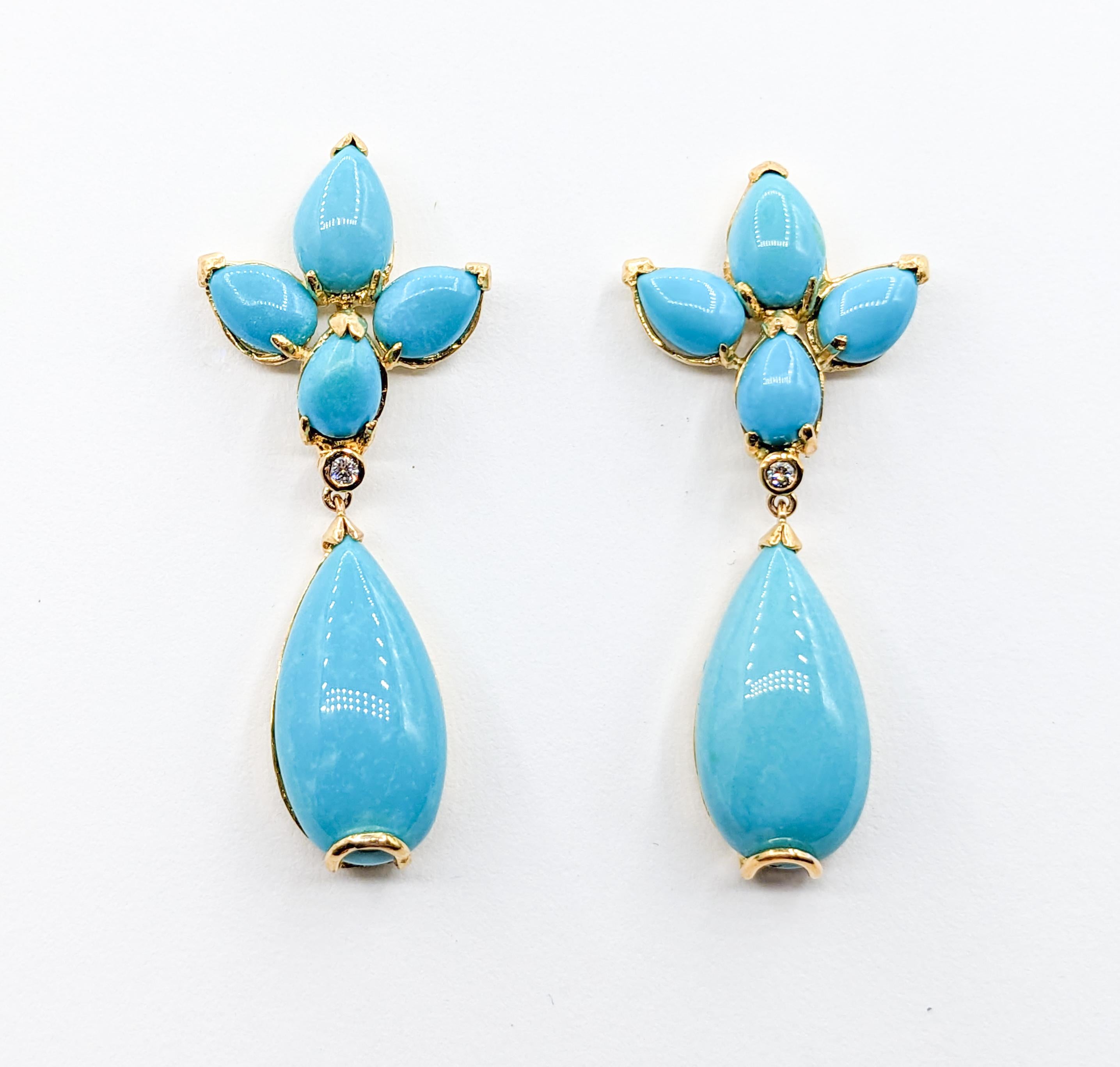 Turquoise & Diamond Statement Earrings in Gold In Excellent Condition For Sale In Bloomington, MN