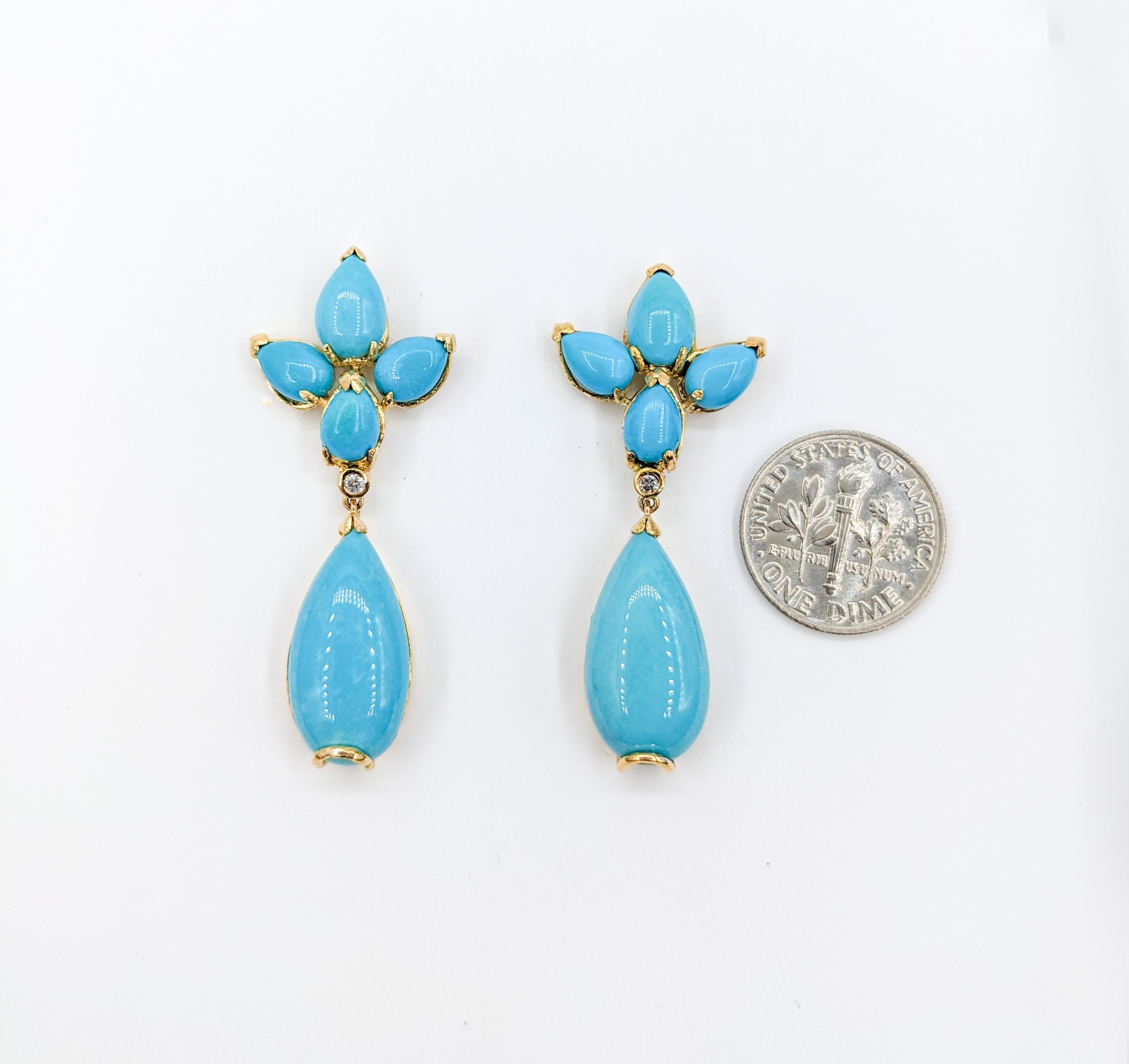 Women's Turquoise & Diamond Statement Earrings in Gold For Sale