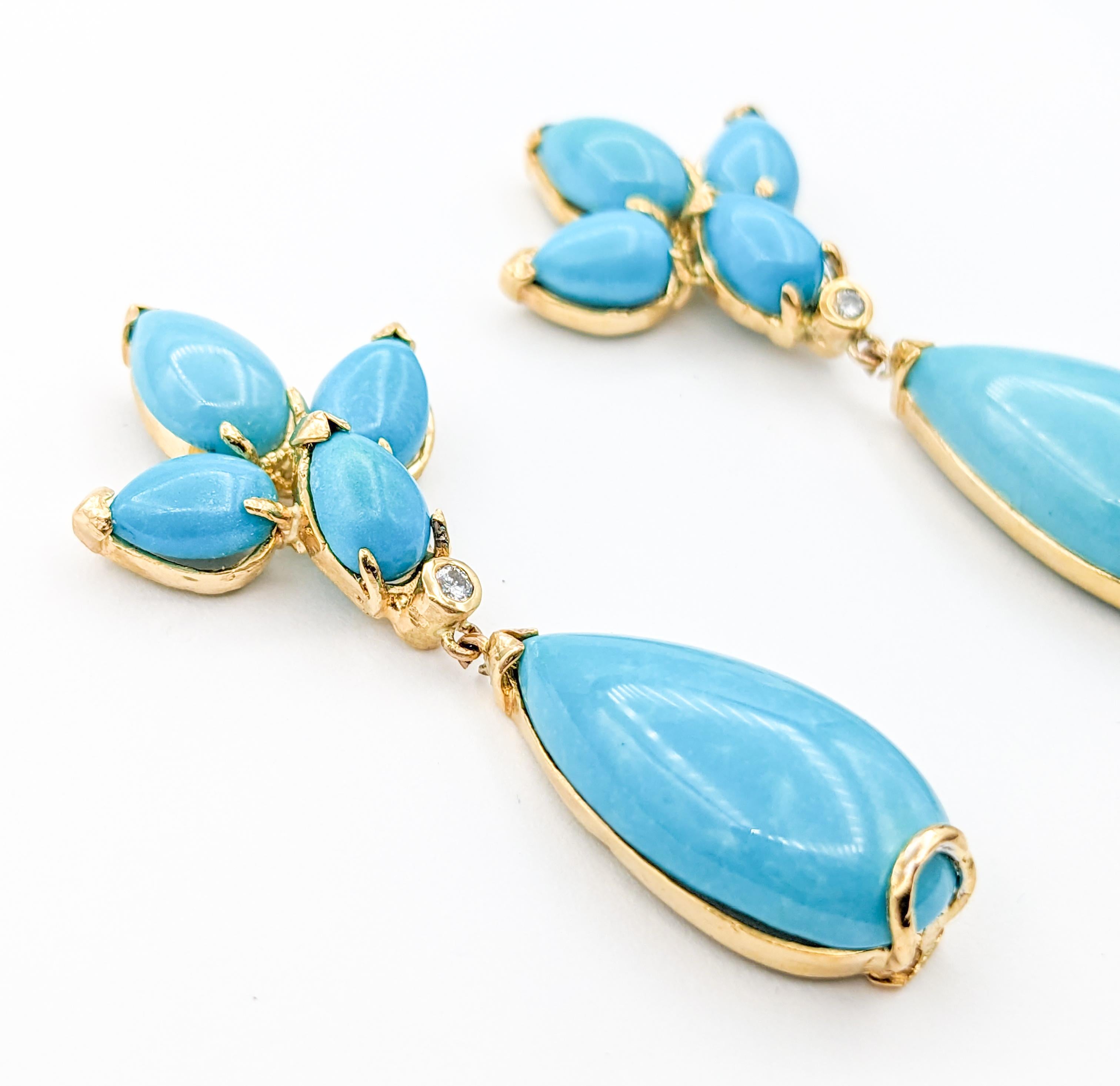 Turquoise & Diamond Statement Earrings in Gold For Sale 1