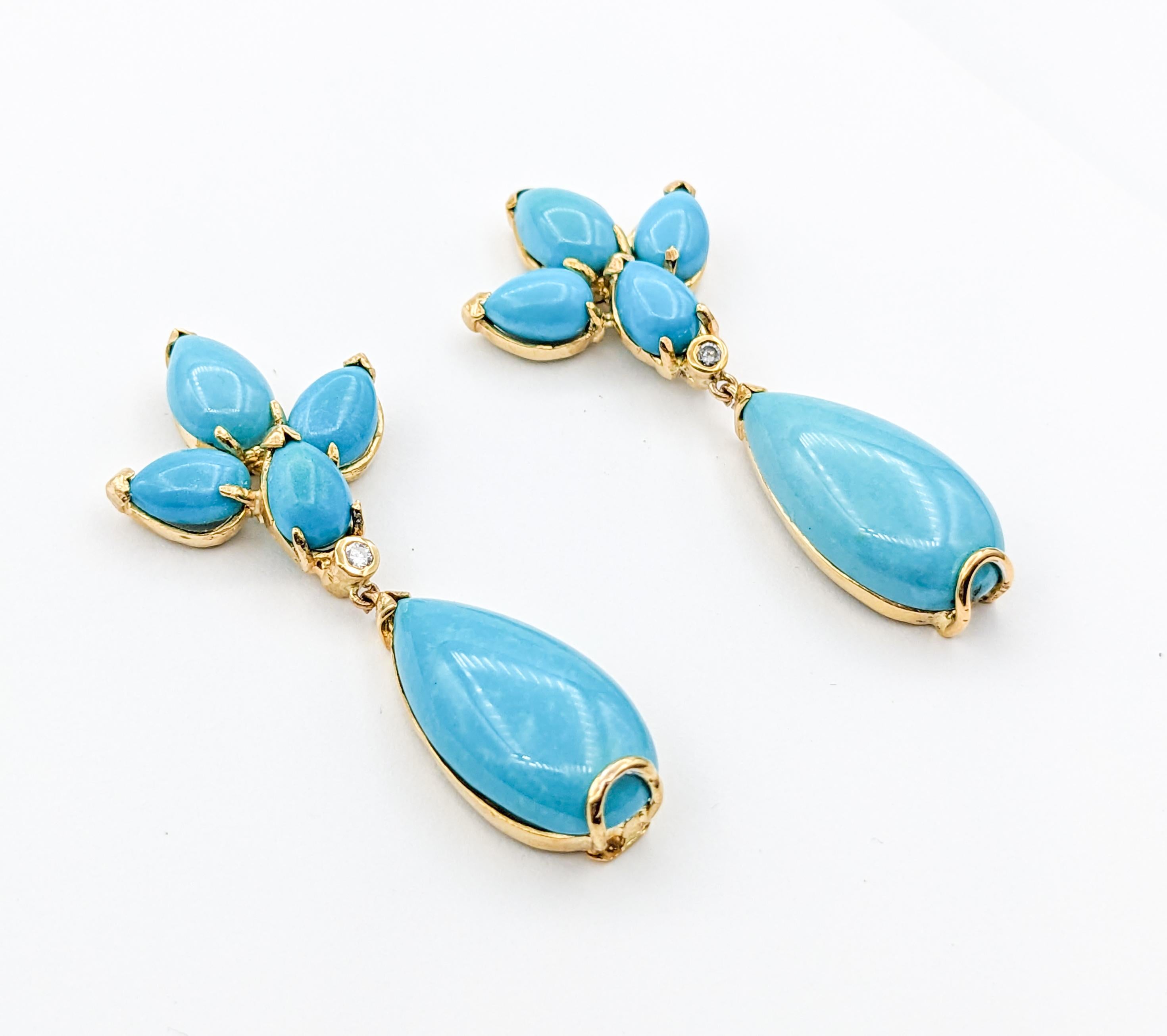 Turquoise & Diamond Statement Earrings in Gold For Sale 2