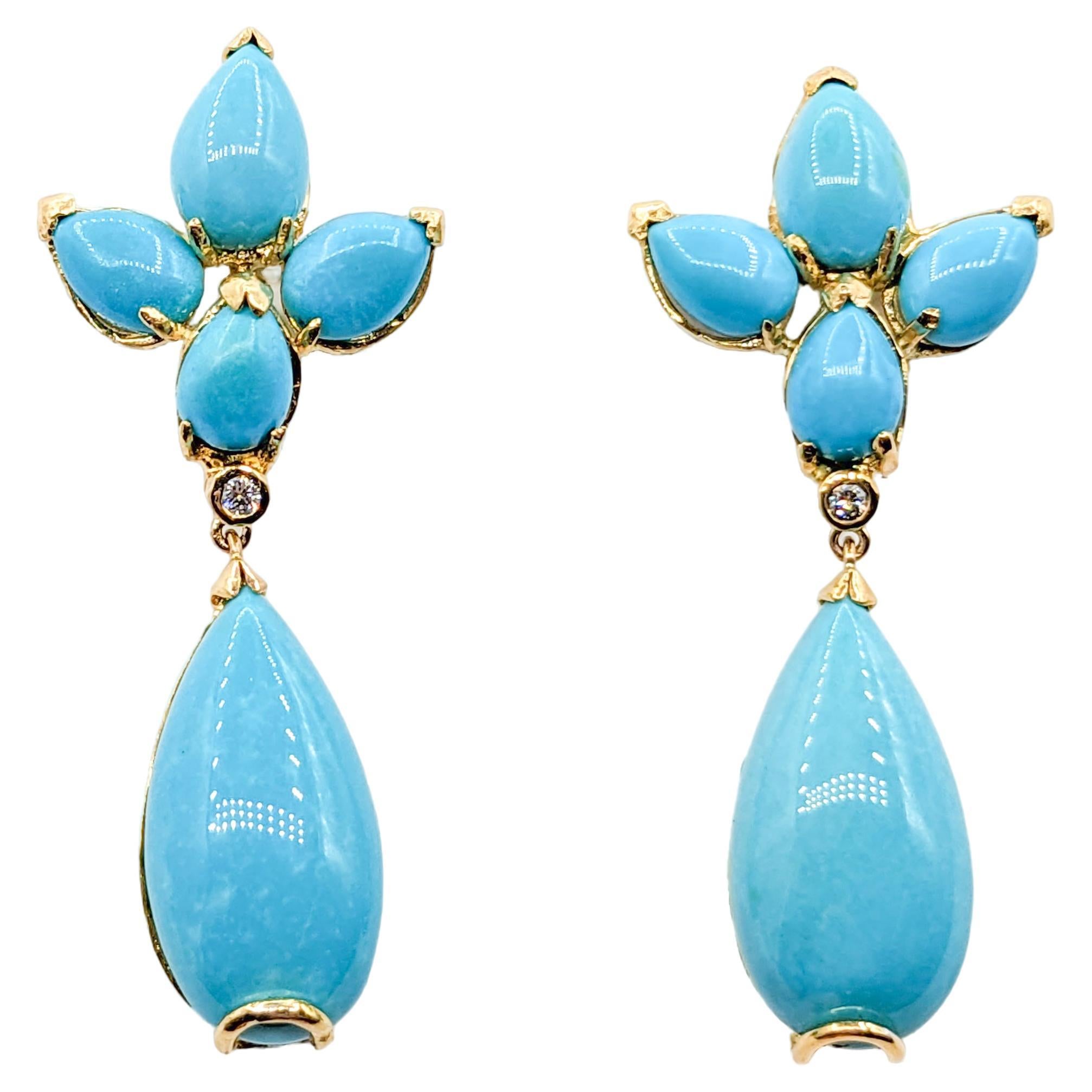 Turquoise & Diamond Statement Earrings in Gold For Sale