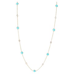 Turquoise Diamond Station Necklace in 18k Yellow Gold 0.09 CTW