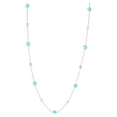Collana Station con diamanti turchesi in oro giallo 18 carati 0,09 CTW
