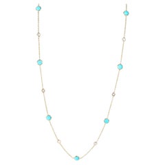 Collier station en or jaune 18 carats avec turquoise et diamants (0,09 ct. pt.)