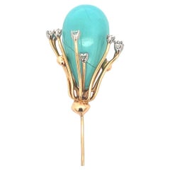 Antique Turquoise & Diamond Stickpin