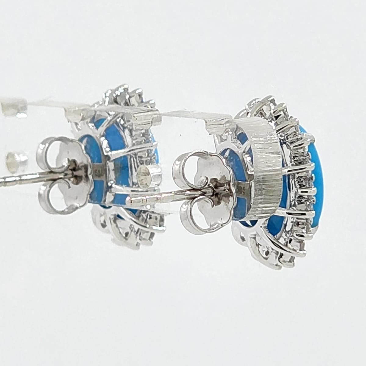 Contemporary Turquoise Diamond Stud Earrings in 18 Karat White Gold