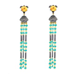 Turquoise Diamond Tassel Earrings