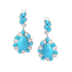 Turquoise Diamond White Gold 18K Pendant Earrings