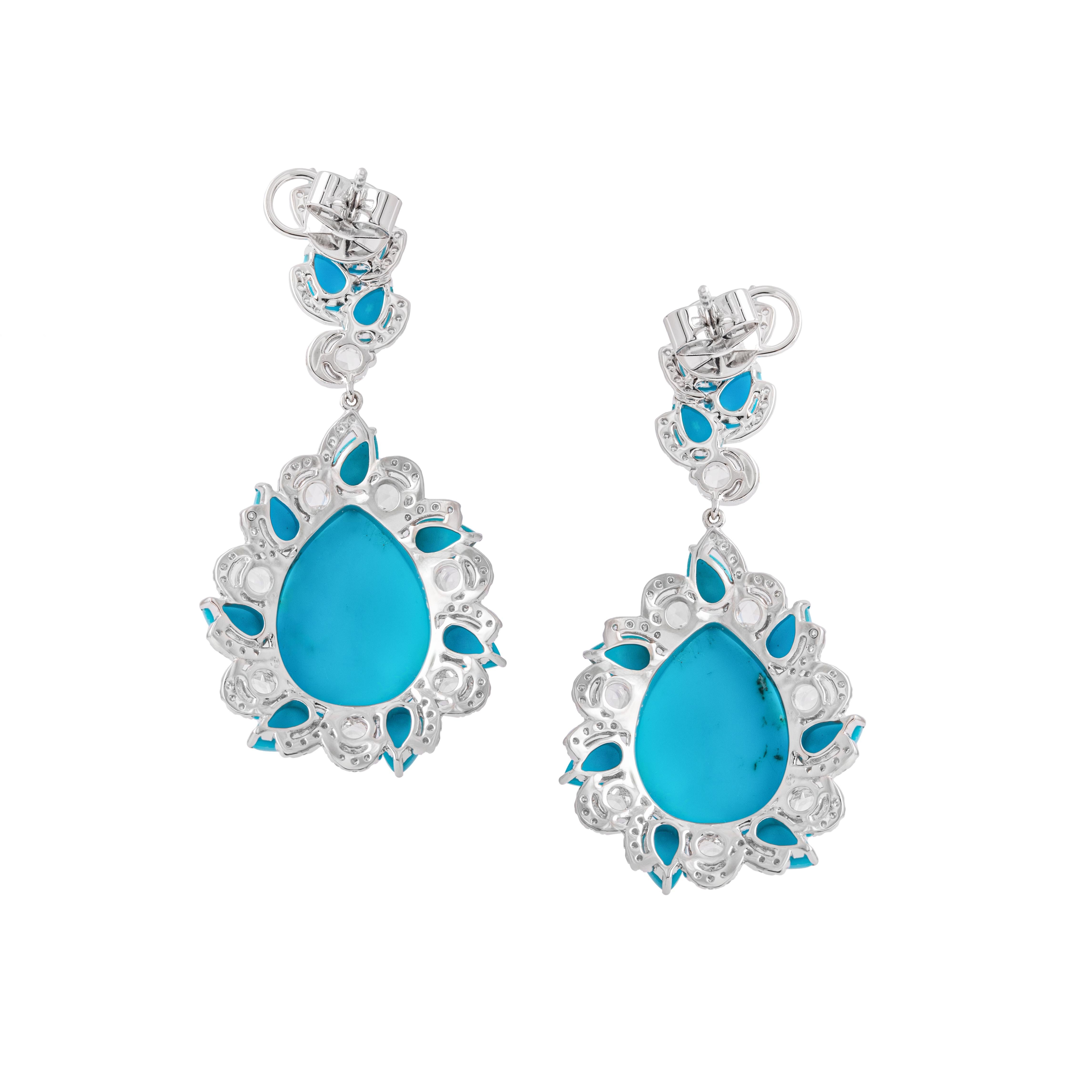 Contemporary Turquoise Diamond White Gold 18K Pendant Earrings For Sale