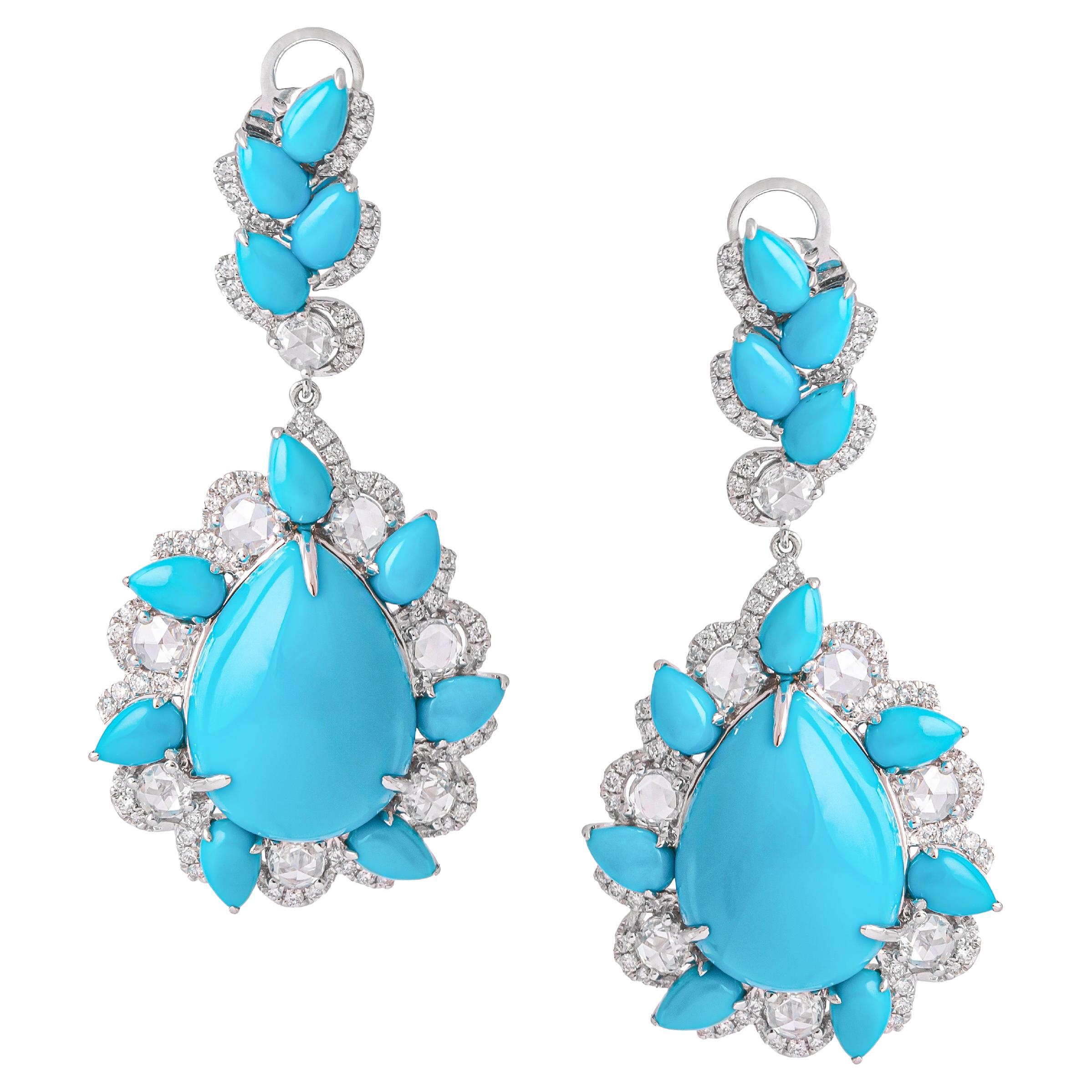 Turquoise Diamond White Gold 18K Pendant Earrings