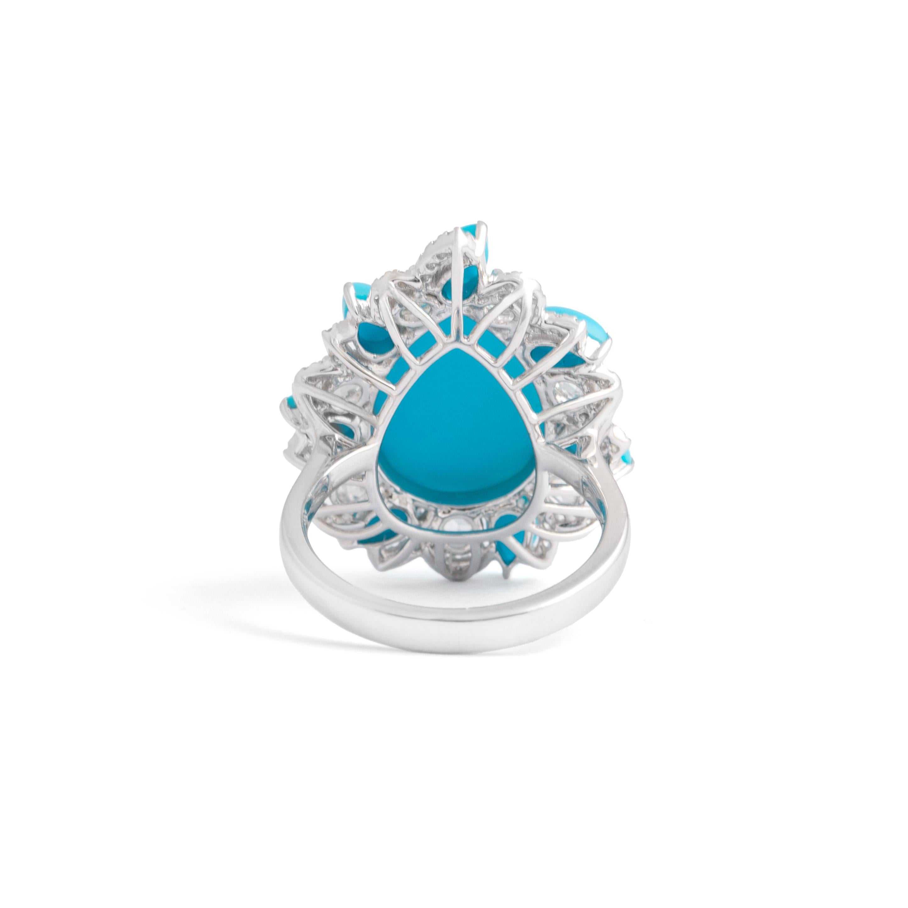 Women's or Men's Turquoise Diamond White Gold 18K Ring For Sale