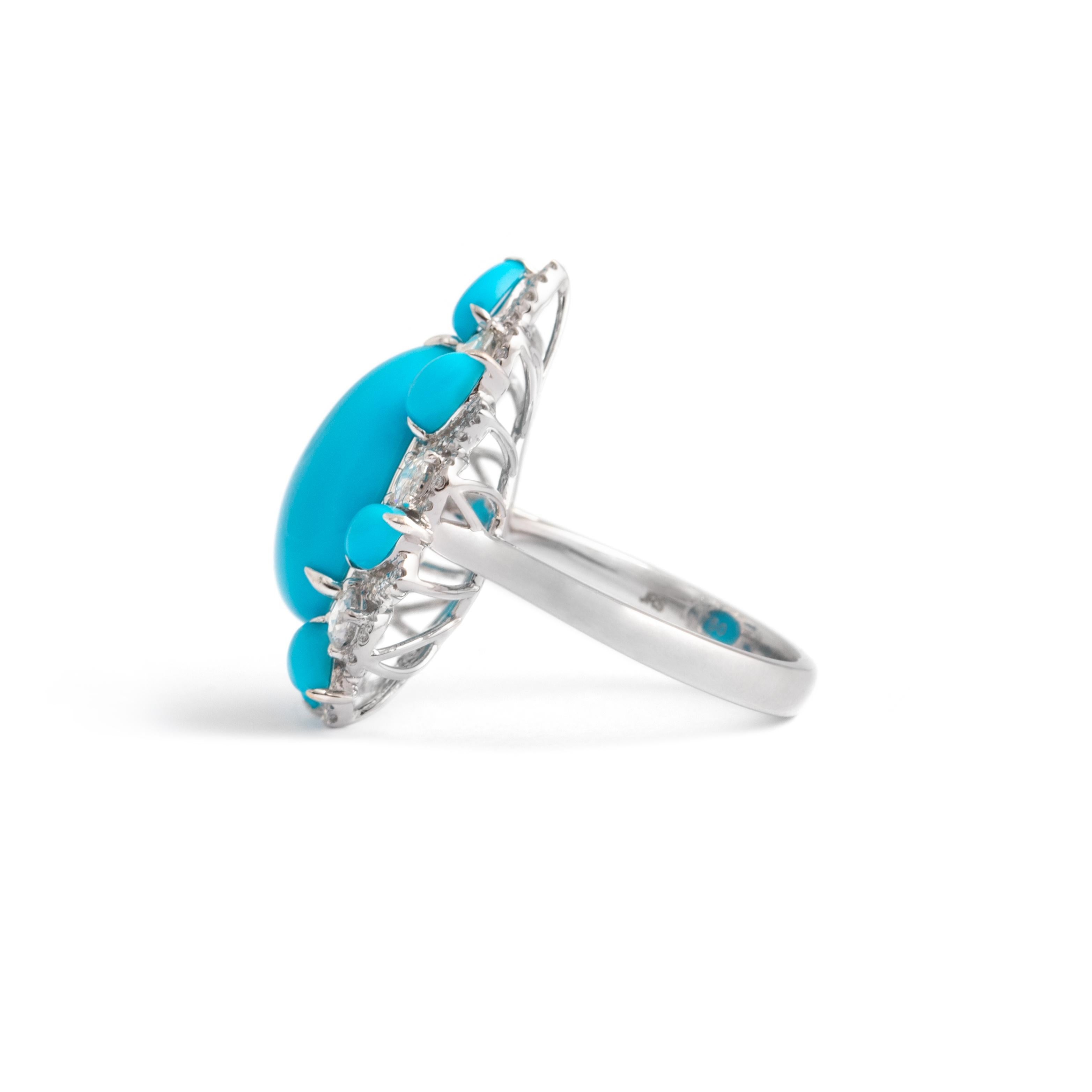 Turquoise Diamond White Gold 18K Ring For Sale 1