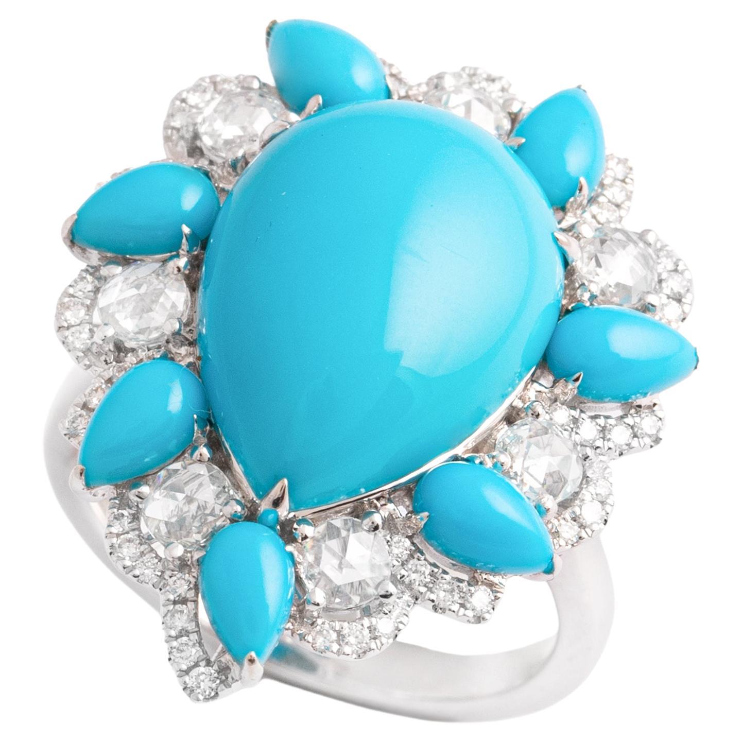 Turquoise Diamond White Gold 18K Ring For Sale