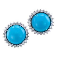 Turquoise Diamond White Gold Platinum Earrings