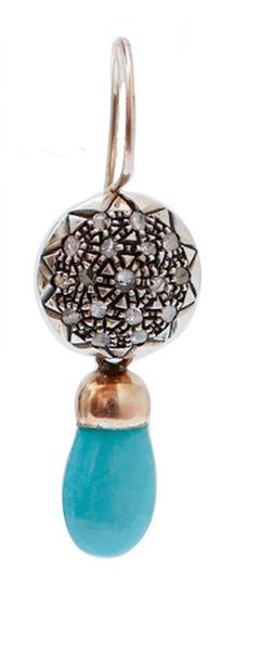 Turquoise, Diamonds, 14 Karat Gold, 9 Karat Gold and Silver Earrings.