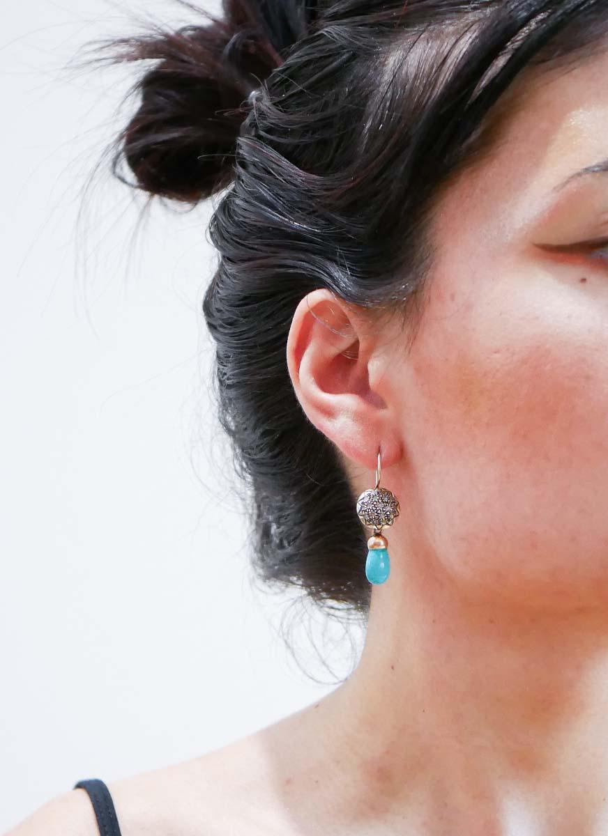 Taille mixte Boucles d'oreilles en or 14 carats, or 9 carats et argent. en vente