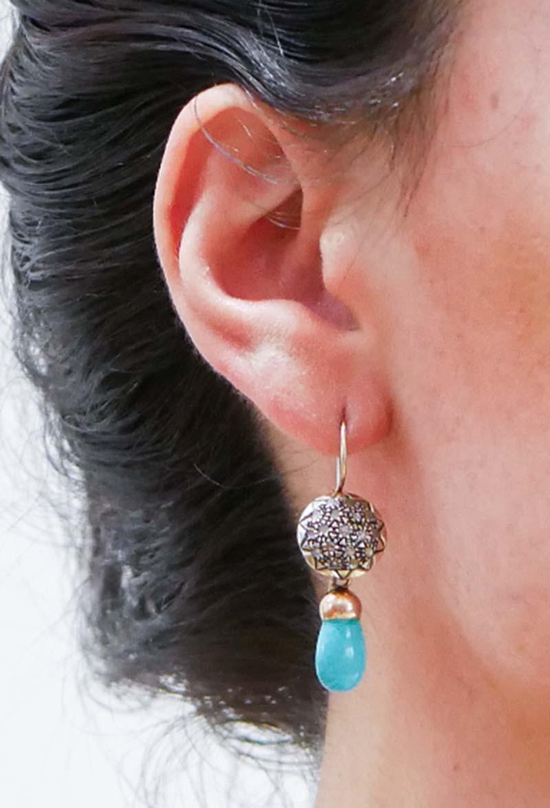 Boucles d'oreilles en or 14 carats, or 9 carats et argent. Bon état - En vente à Marcianise, Marcianise (CE)