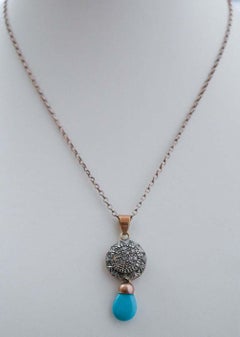 Turquoise, Diamonds, 14 Karat Rose Gold and Silver Pendant Necklace.