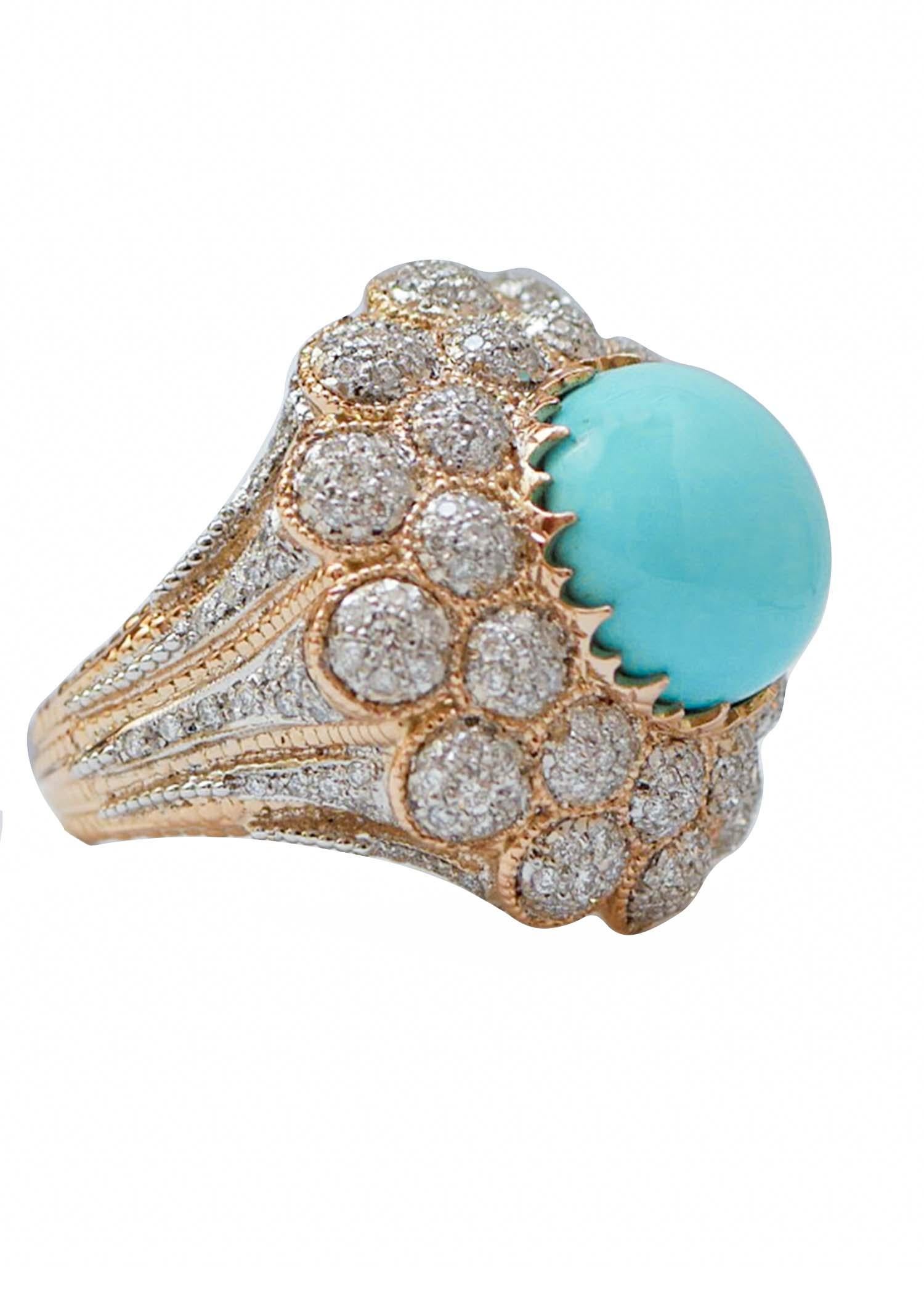 Incredibile anello con struttura in oro rosa 14 kt montato con un turchese centrale circondato da diamanti.
Questo anello è stato realizzato totalmente a mano da maestri orafi italiani ed è in perfette condizioni.
Diamanti 1,90 ct
Turchese 1.40