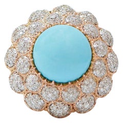 Turquoise, Diamonds, 14 Karat Rose Gold Ring.