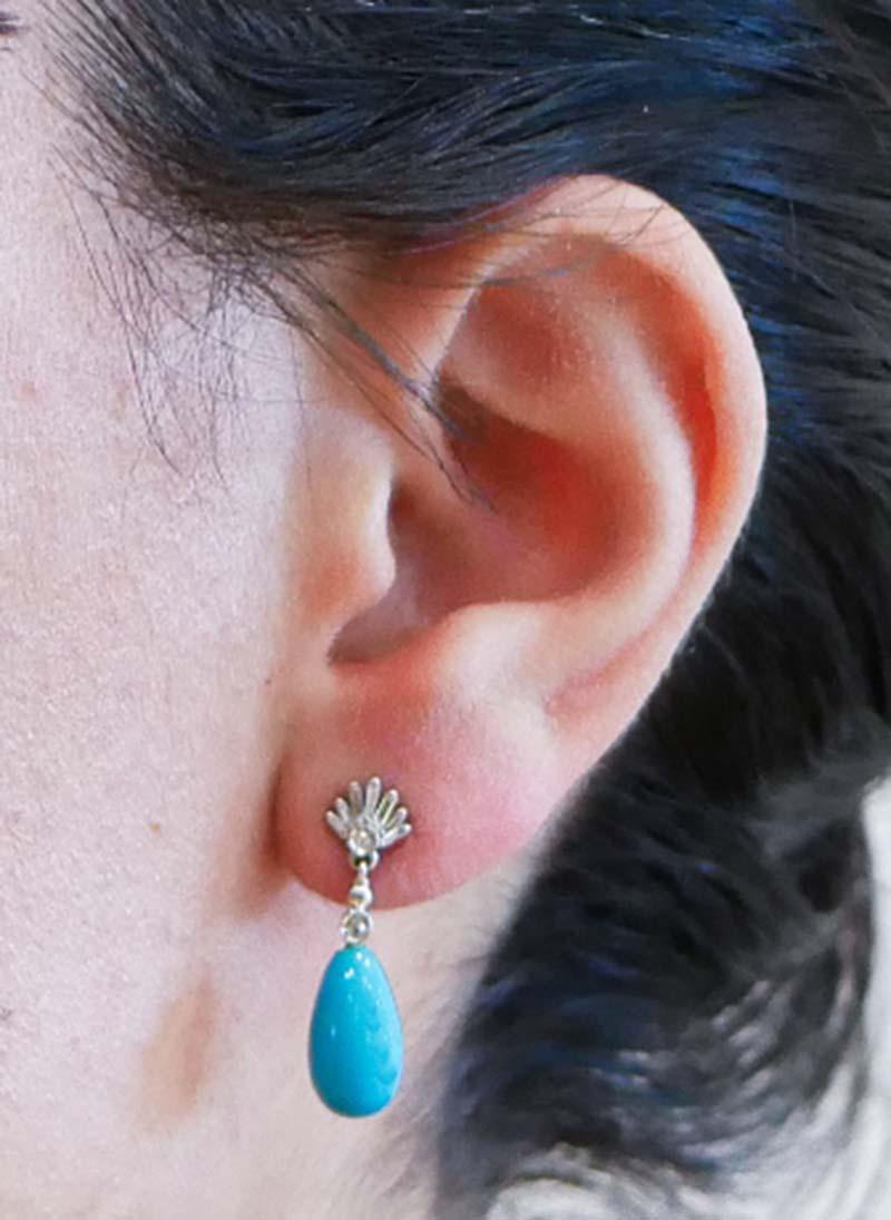Orecchini con turchese e diamanti in oro bianco 14 carati In condizioni buone in vendita a Marcianise, Marcianise (CE)