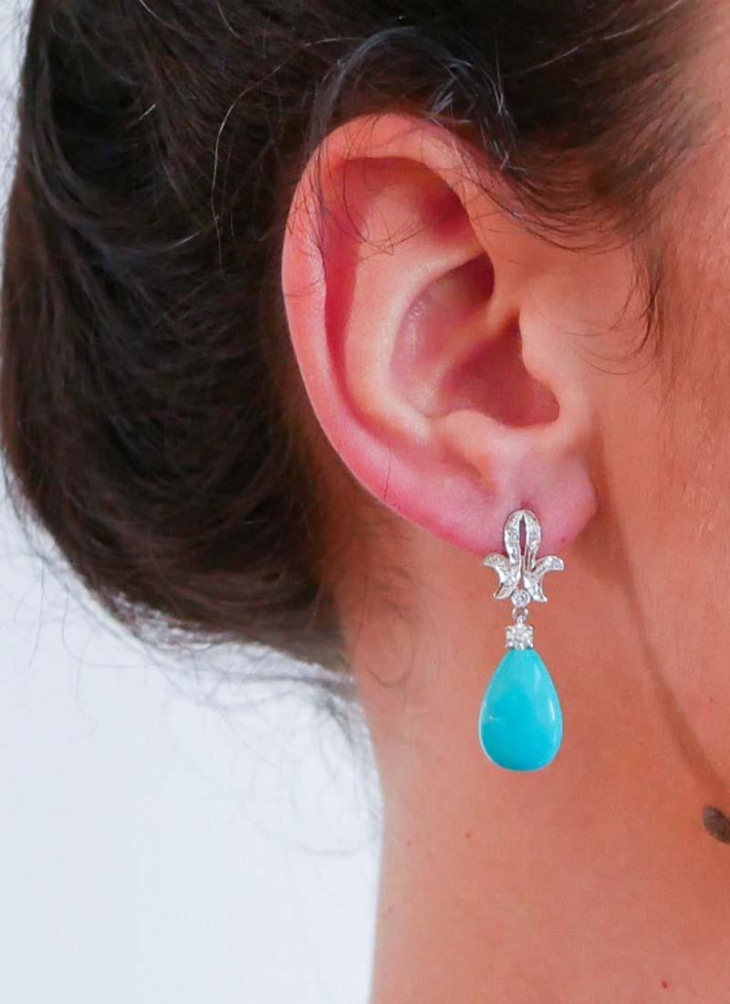 Turquoise, diamants, or blanc 14 carats Boucles d'oreilles. Bon état - En vente à Marcianise, Marcianise (CE)