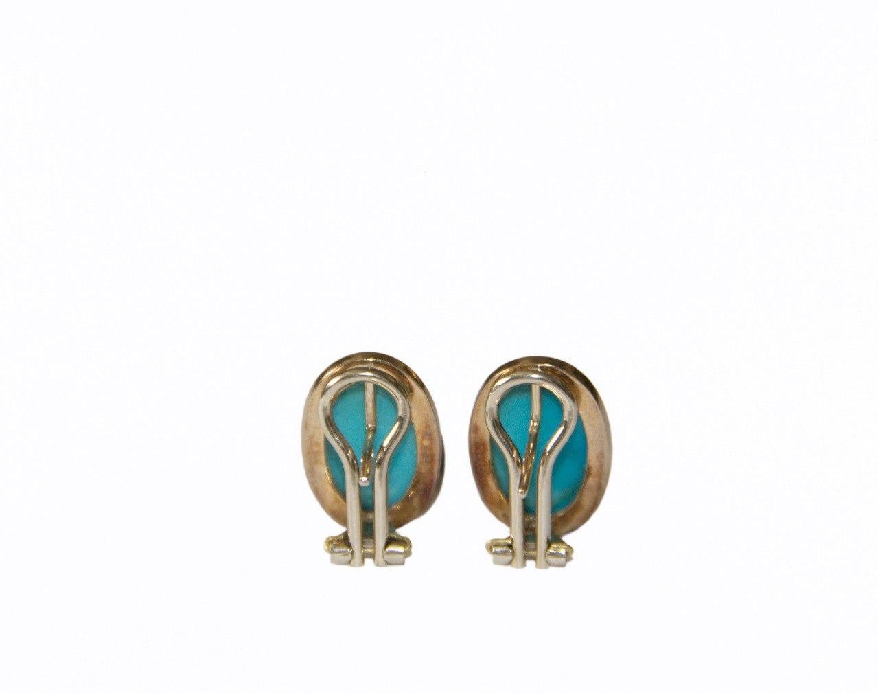 Turquoise Diamonds 14 Karat Yellow Gold Clip-on Earrings In Excellent Condition For Sale In Marcianise, IT