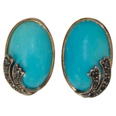 Turquoise Diamonds 14 Karat Yellow Gold Clip-on Earrings