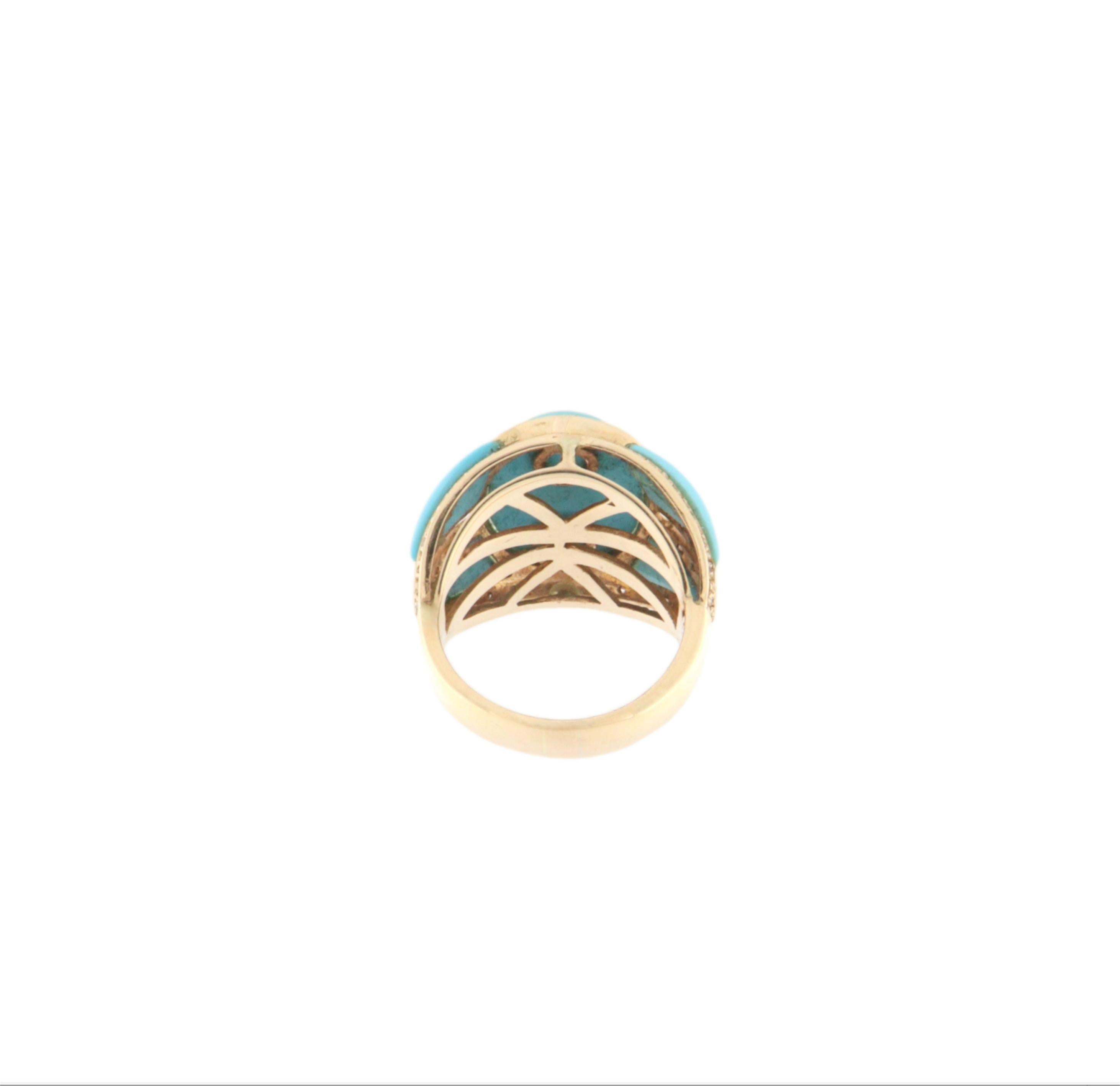 Brilliant Cut Turquoise Diamonds 14 Karat Yellow Gold Cocktail Ring For Sale