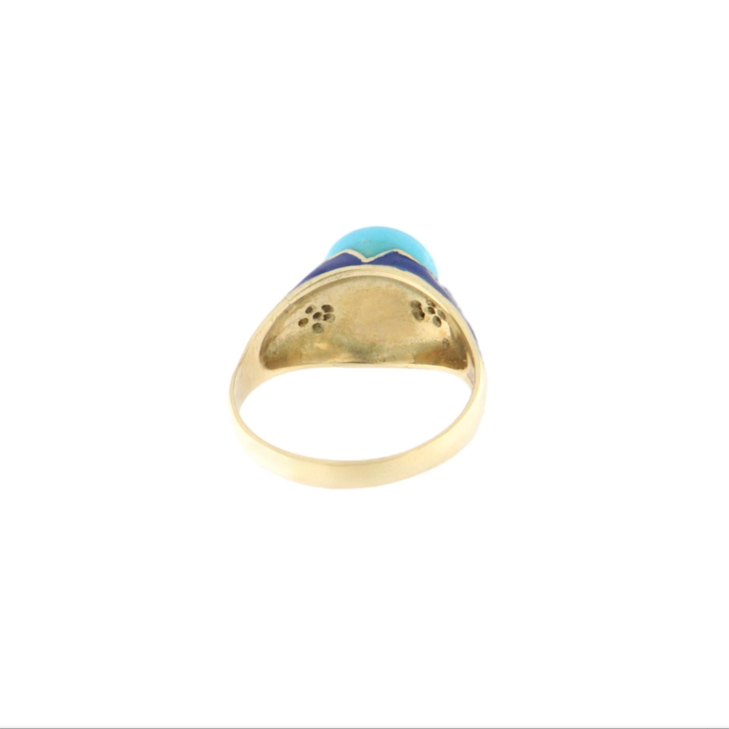 Brilliant Cut Turquoise Diamonds 14 Karat Yellow Gold Cocktail Ring For Sale