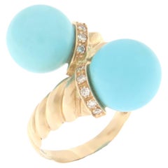 Turquoise Diamonds 14 Karat Yellow Gold Cocktail Ring Turquoise Diamonds 14 Karat Yellow Gold Cocktail Ring