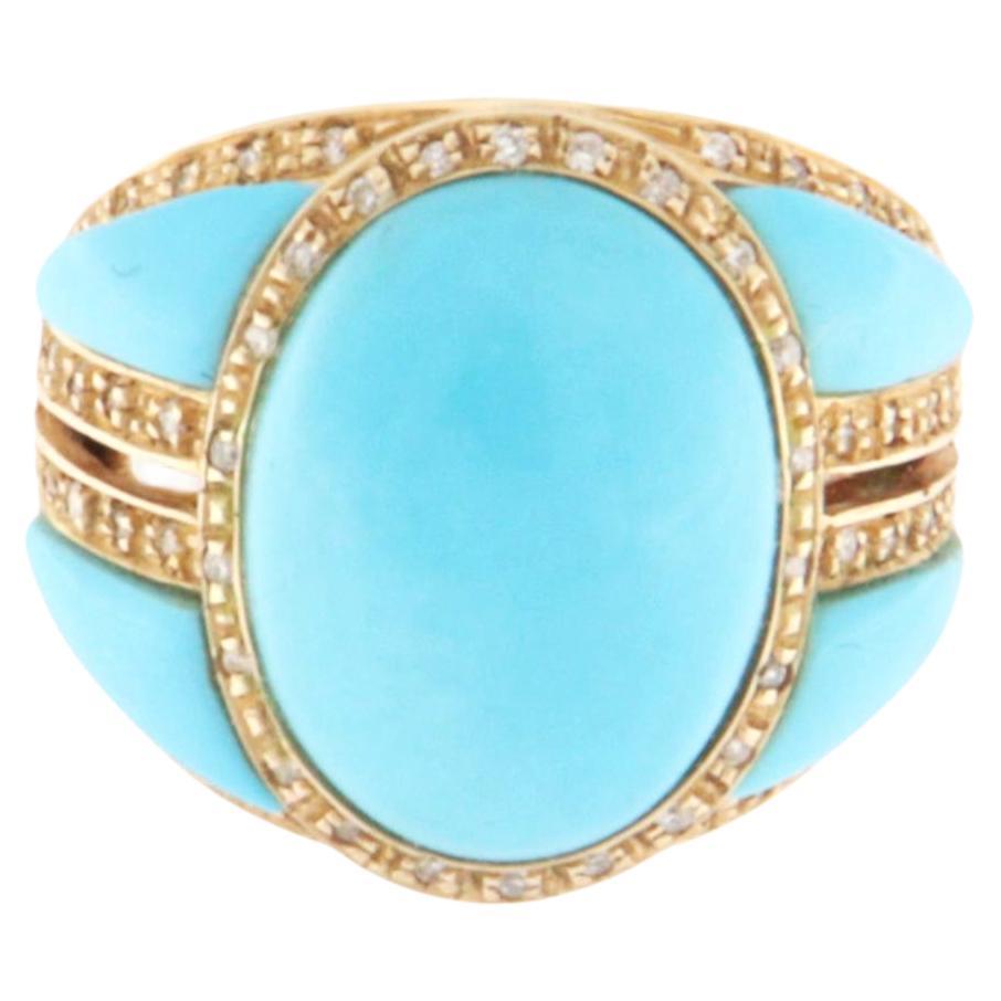 Anillo de cóctel de oro amarillo de 14 quilates con diamantes turquesa