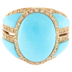 Turquoise Diamonds 14 Karat Yellow Gold Cocktail Ring