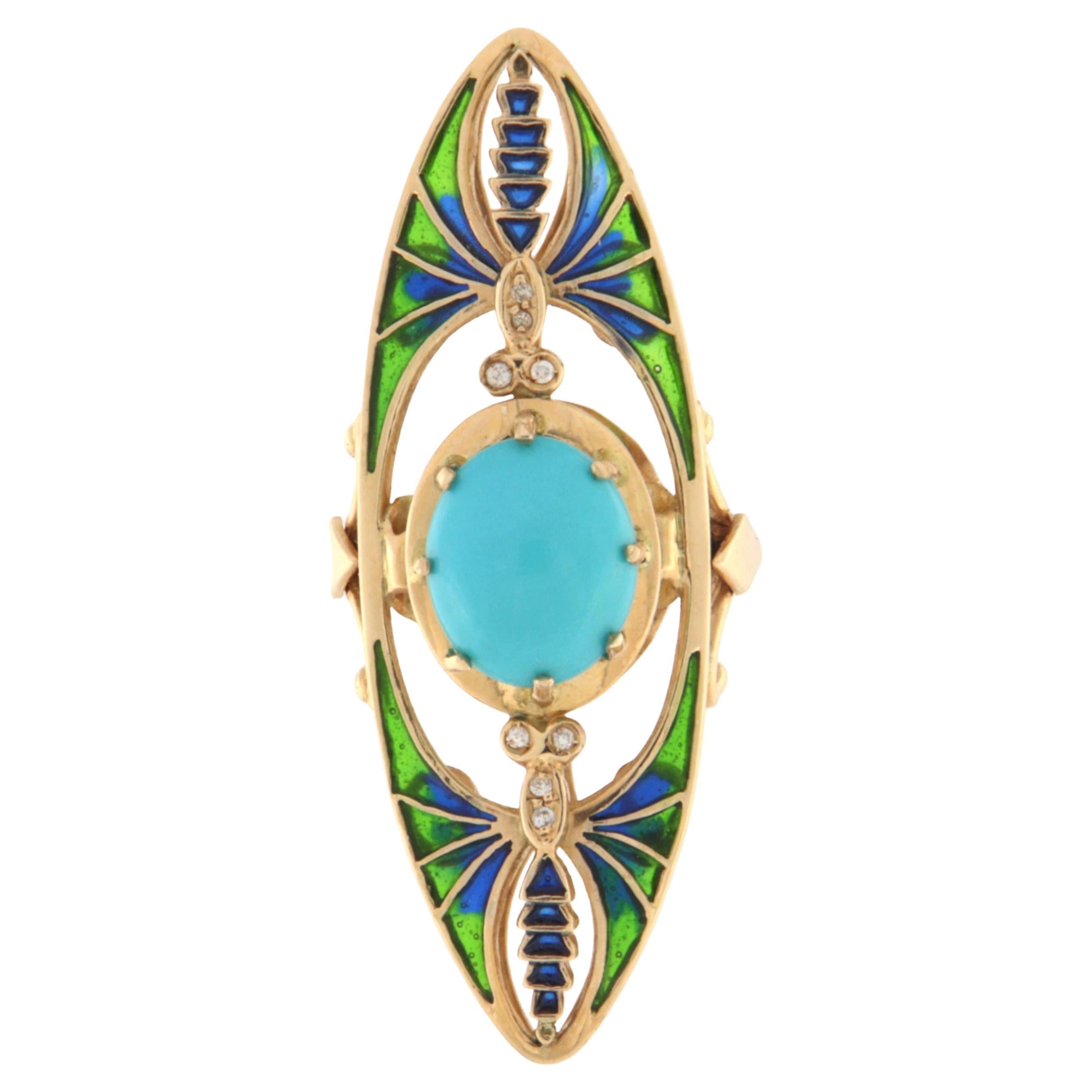 Anillo de cóctel de oro amarillo de 14 quilates con diamantes turquesa