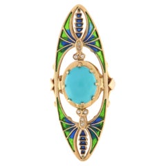 Turquoise Diamonds 14 Karat Yellow Gold Cocktail Ring