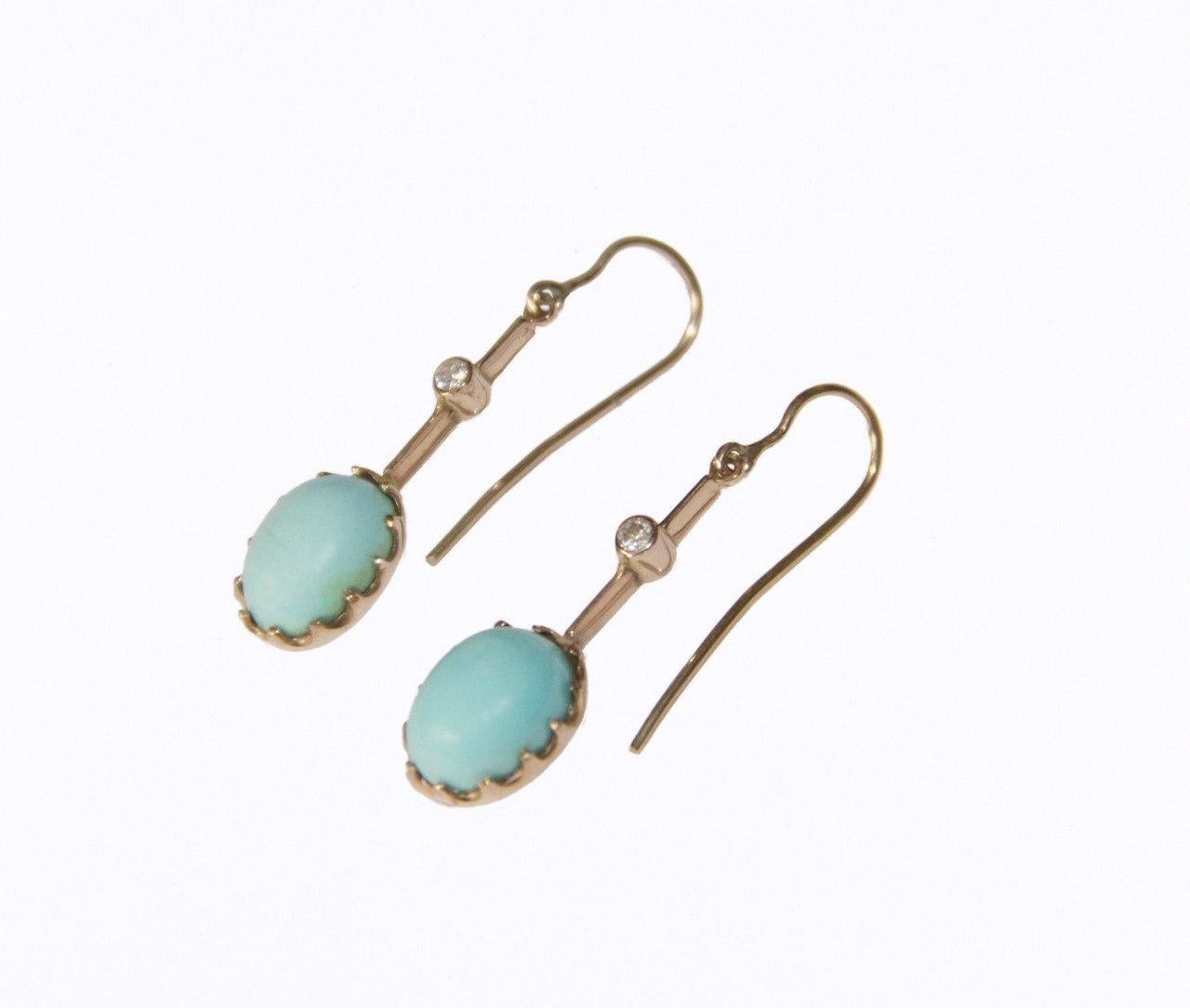 This enchanting earring is a masterpiece of refined craftsmanship and sophisticated design, perfect for those who seek timeless elegance. Made from luxurious 14-karat yellow gold, it showcases a radiant oval-cut turquoise, suspended gracefully in a