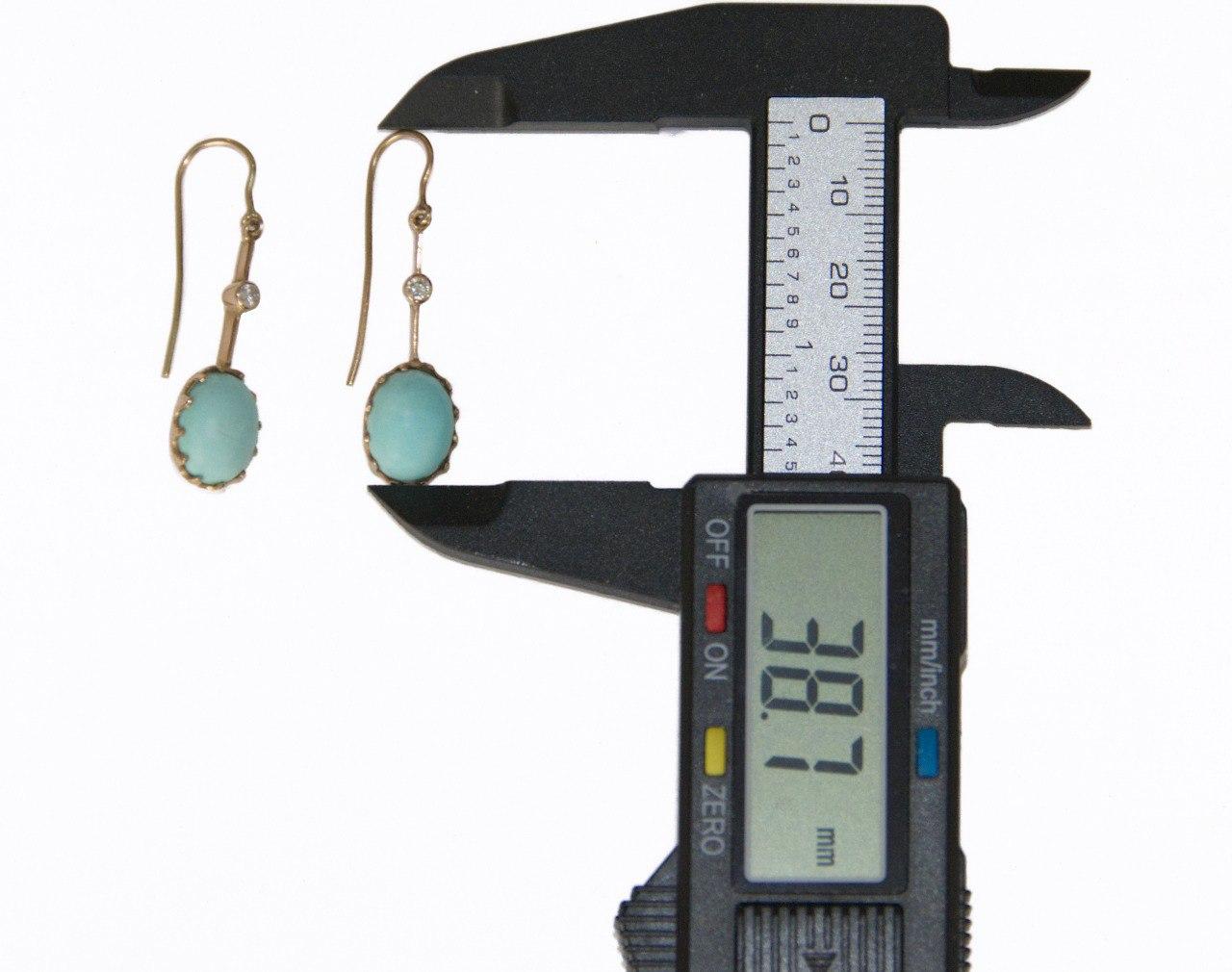 Women's Turquoise Diamonds 14 Karat Yellow Gold Drop Earrings