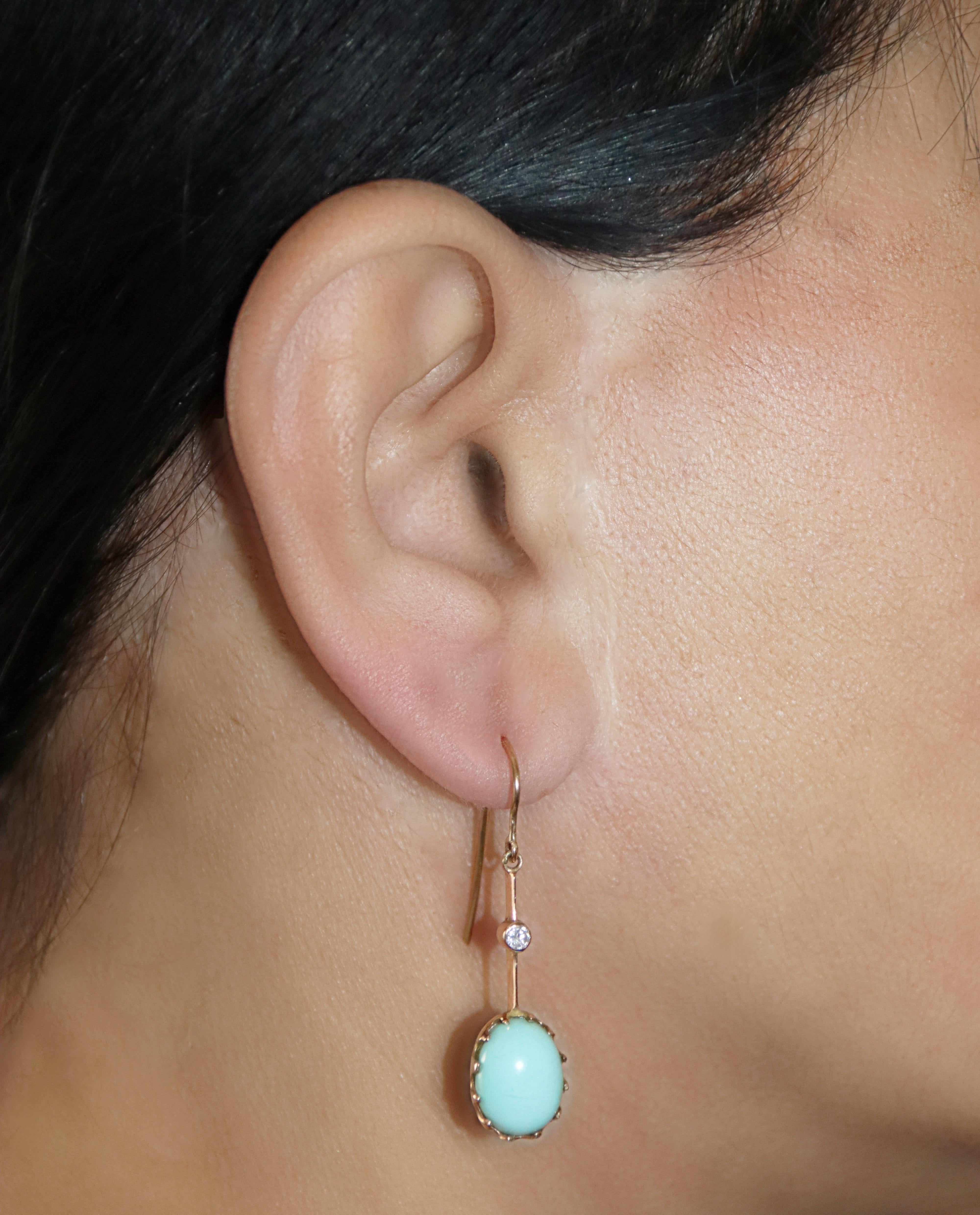 Turquoise Diamonds 14 Karat Yellow Gold Drop Earrings 2