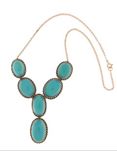Turquoise Diamonds 14 Karat Yellow Gold Drop Necklace