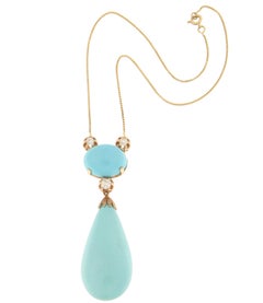 Turquoise Diamonds 14 Karat Yellow Gold Drop Necklace