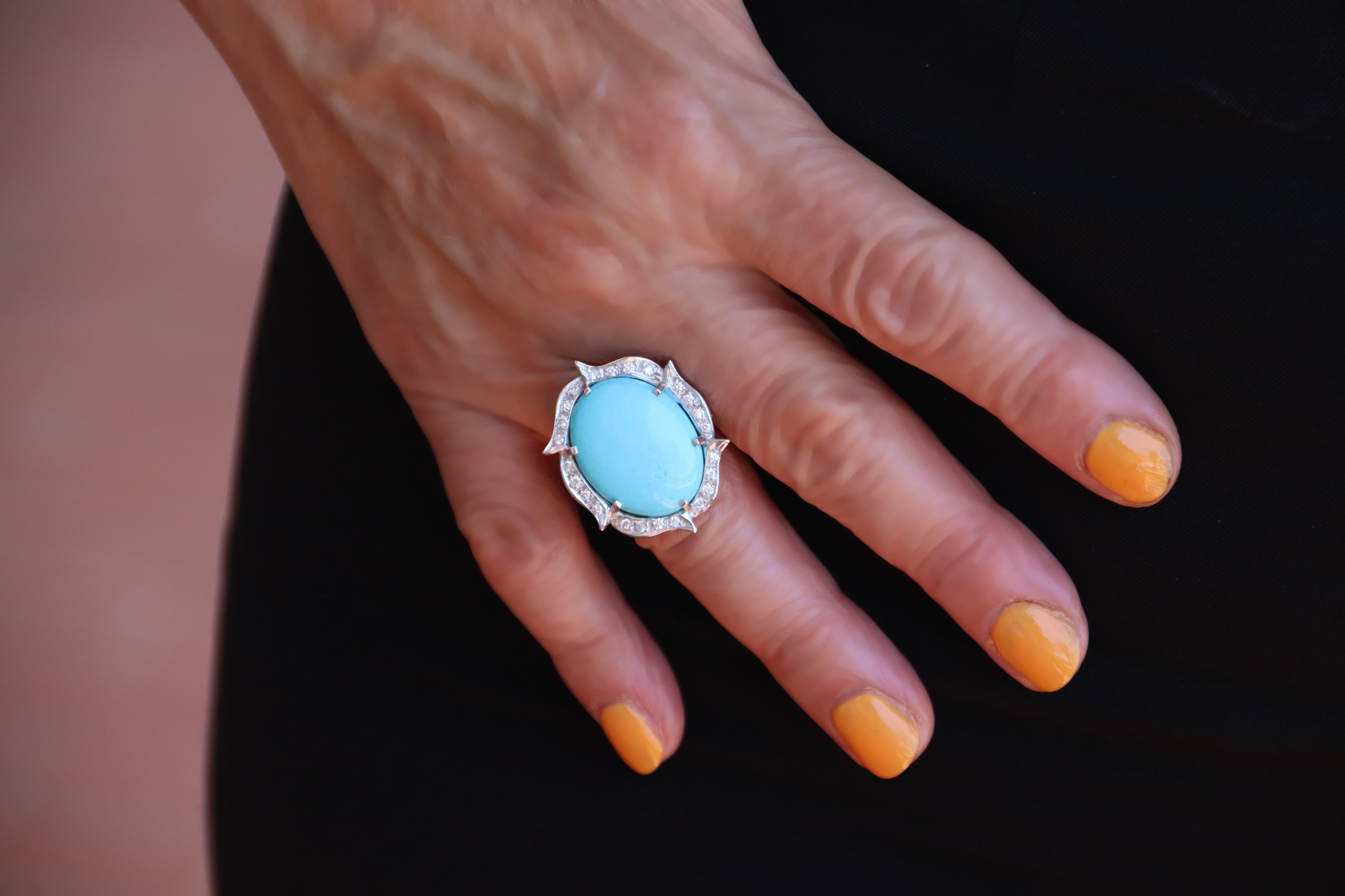 Turquoise Diamonds 18 Carat White Gold Cocktail Ring 3