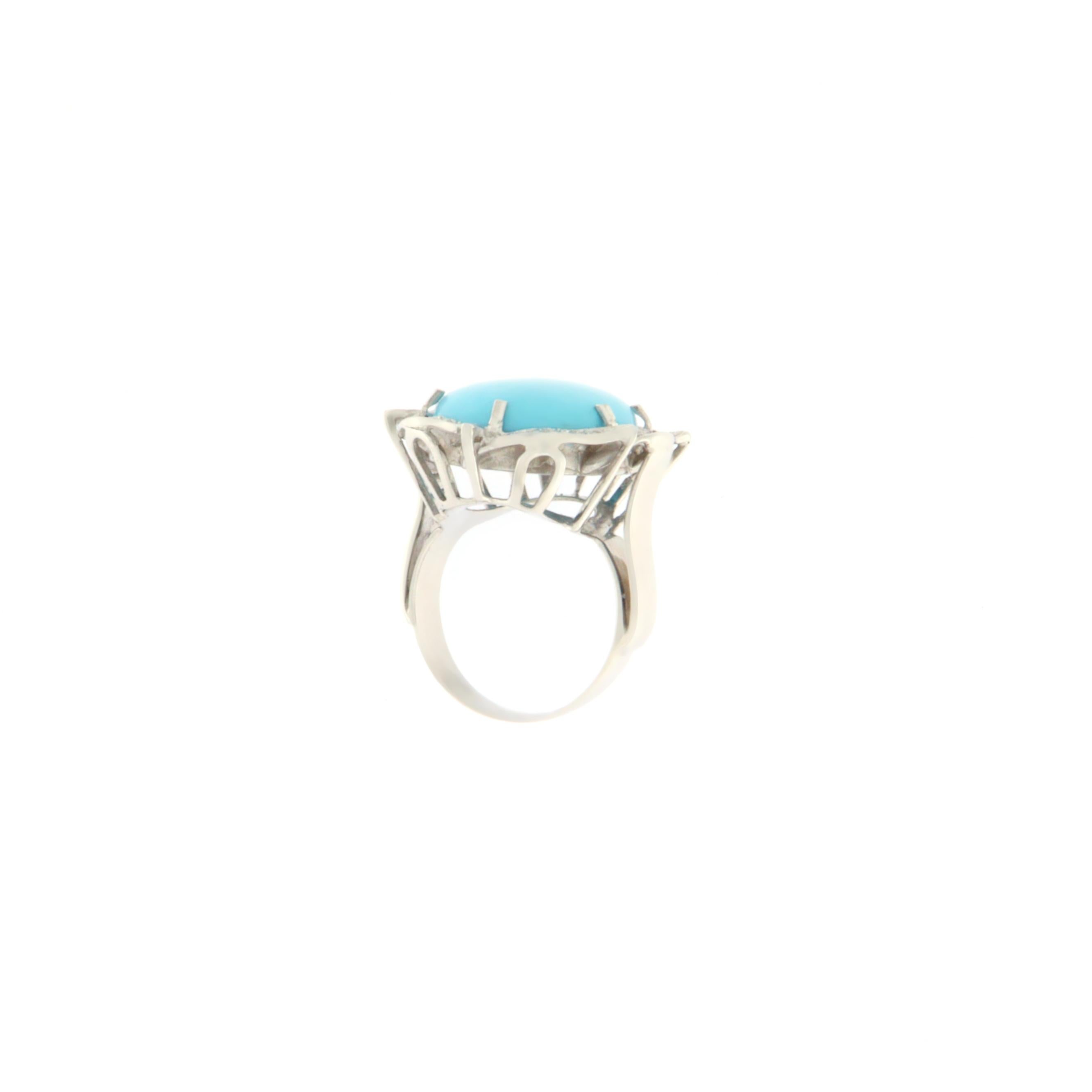Artisan Turquoise Diamonds 18 Carat White Gold Cocktail Ring