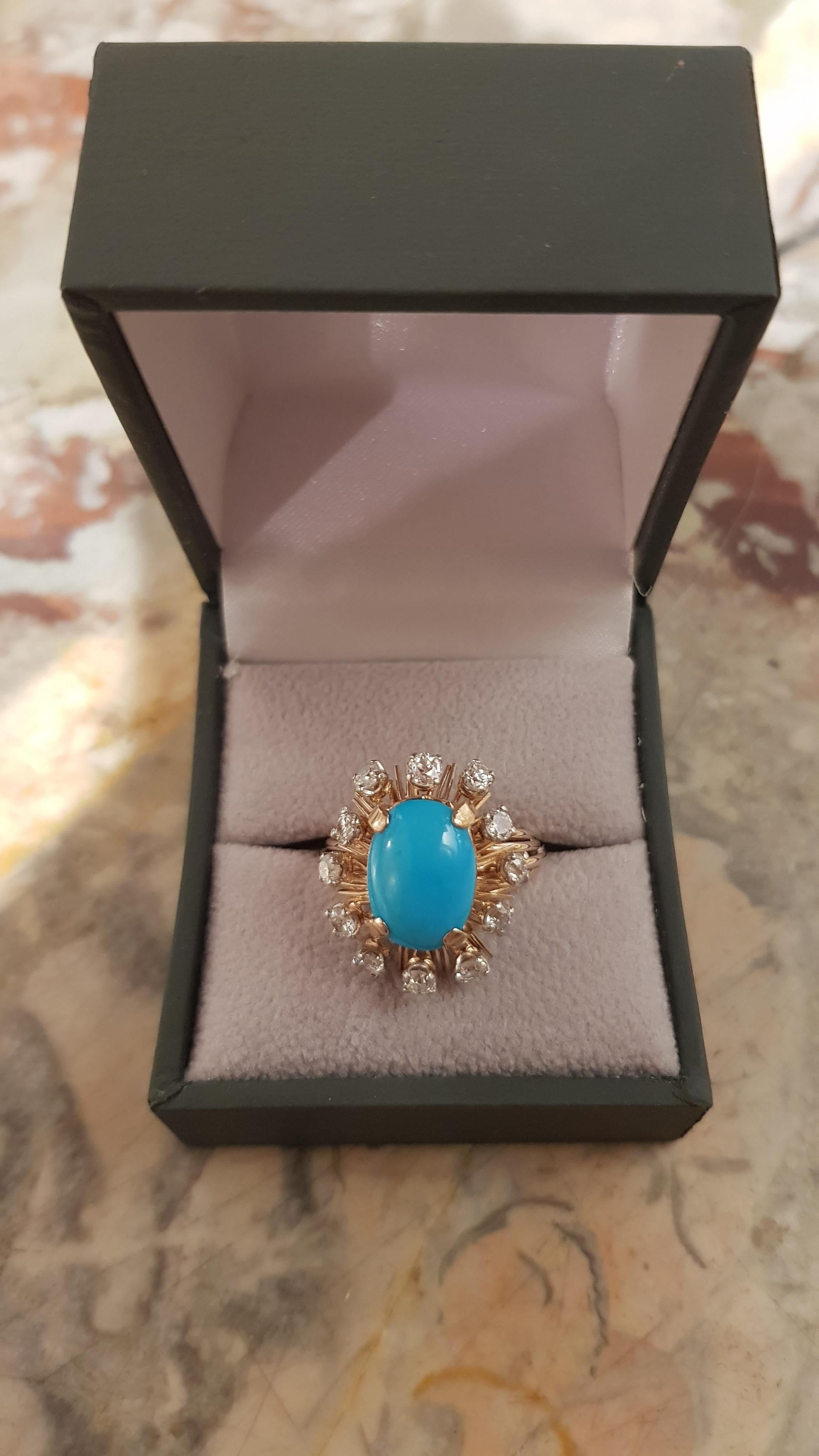 Mixed Cut Turquoise Diamonds 18 Karat Rose Gold Sun Ring